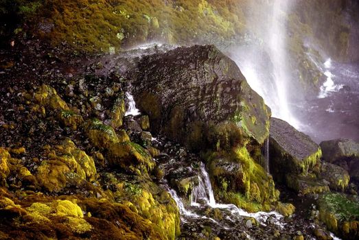 Green inside of Selfoss waterfall in Iceland