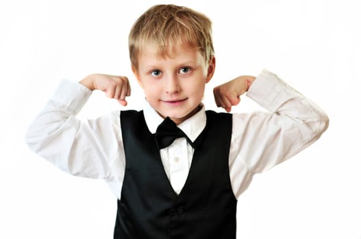 elegant boy showing  muscular  over the white