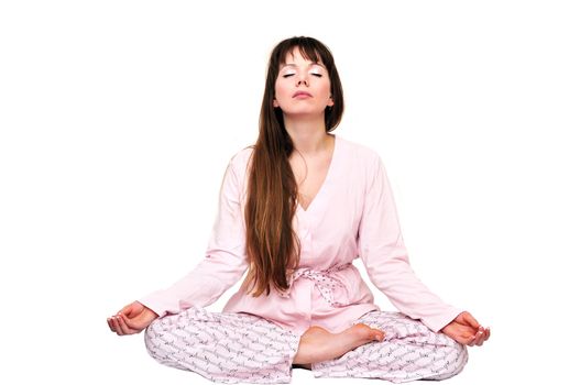 girl doing morning meditation and wearing pajama