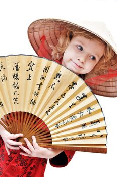 funny little girl wearing like oriental one