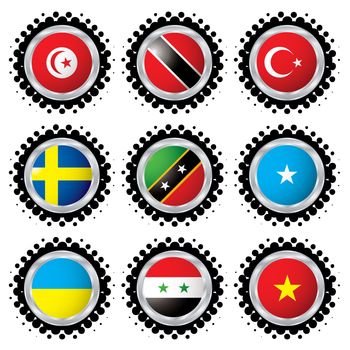 collection of nine diferent flags from countries around the world