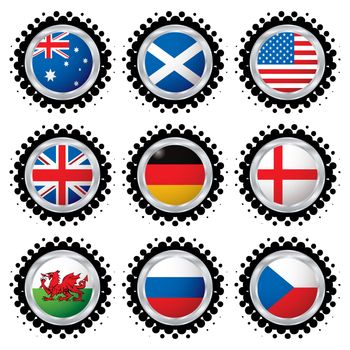 Collection of the most used flag in the world with halftone dot