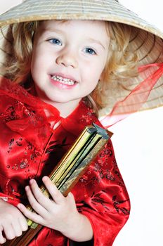 funny little girl wearing like oriental one
