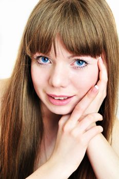 portrait of longhaired attractive girl with blue eyes