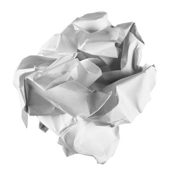 The clean sheet of a paper crumpled in a ball on a white background