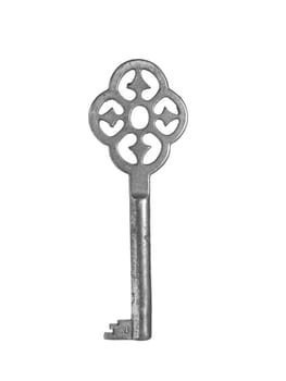 An old fashion key over a white background.