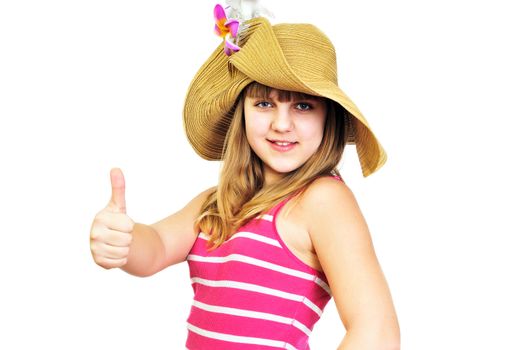 funny pretty summer teen girl showing thumbs up