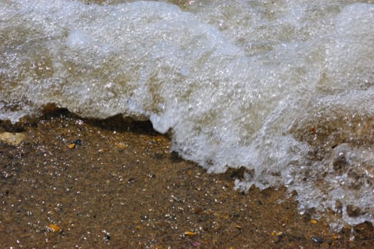 closeup of sea surf at sunset