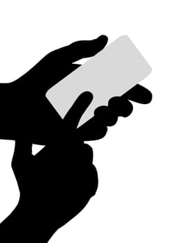 Illustrated Silhouette pair of hands holding a rounded rectangle