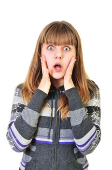 shocked and surprised teen girl over the white