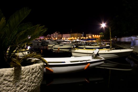 Night mediterranean beach with boats in the Budva. Montenegro 