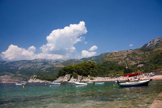 Beautiful mediterranean coastline. Sveti Stefan. Milocher park