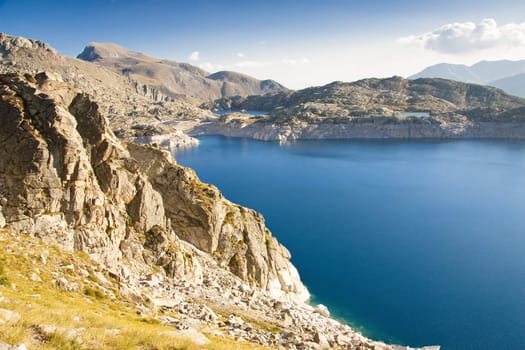 Colomina Lake in Aiguestortes Park, Spain, sunny atumn day.