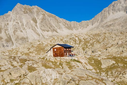 Wooden Colomina Refuge in Aiguestortes National Park. Spain