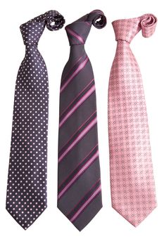 front view of three ties on white background