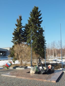 Monument on quay of Onega in Petrozavodsk, Russia             