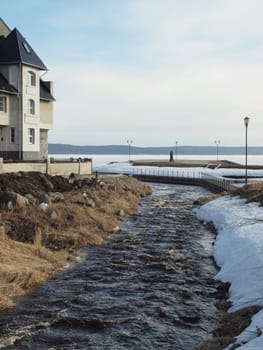 The river in the spring in city (Petrozavodsk, Russia)    
