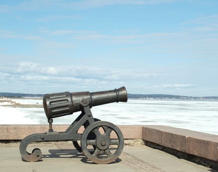 Gun on quay of Onega in Petrozavodsk, Russia            