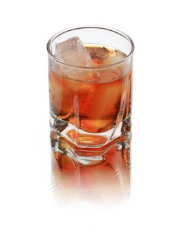 Glass of whiskey with ice cubes. Isolated on white background with clipping path