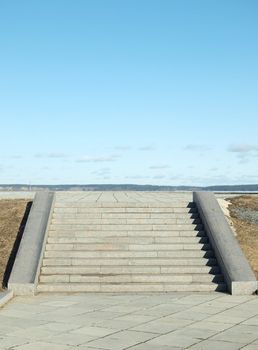 Ladder on quay of Petrozavodsk in the spring, Russia      