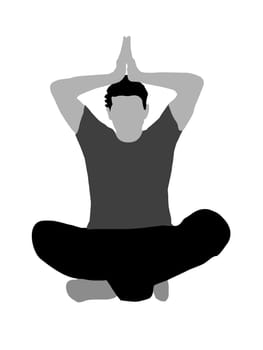 meditating pose on white background