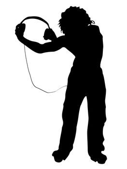 man holding headphone on isolated background
