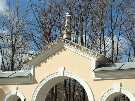 Fragment of a church gate in park of Petrozavodsk, Russia           