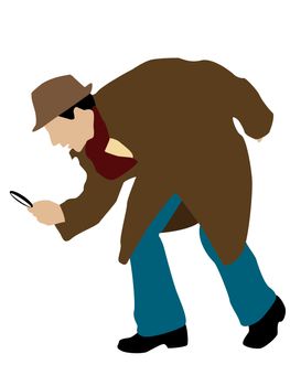 detective with magnifier on isolated background