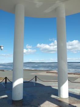 Kind from a rotunda on the Onega lake. Petrozavodsk, Karelia, Russia    