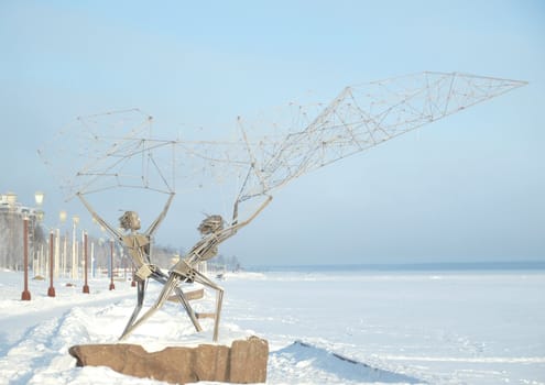 Sculpture on quay of Onega in Petrozavodsk, Russia        