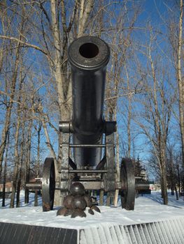 Gun on quay of Onega in Petrozavodsk, Russia      