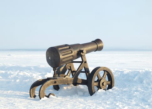 Gun on quay of Onega in Petrozavodsk, Russia       