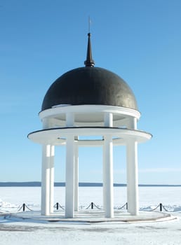 Rotunda in Petrozavodsk. Embankment of Onega Sea.        