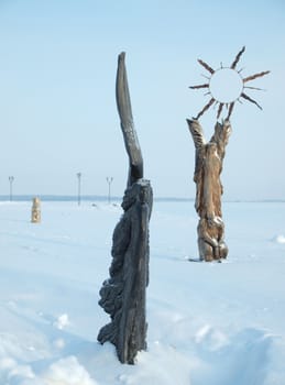 Sculpture on quay of Onega in Petrozavodsk, Russia      