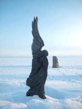 Sculpture on quay of Onega in Petrozavodsk, Russia        