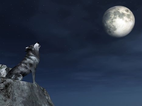 This image shows a generated crying wolf with moon