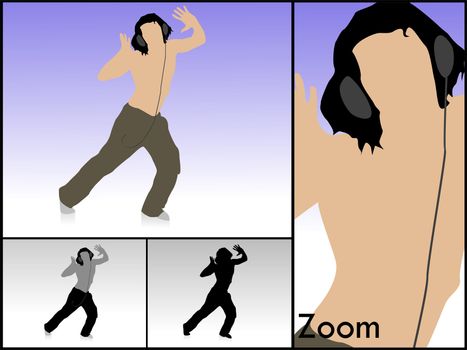 dancing male with headset on isolated background