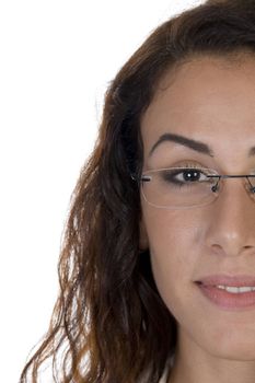 half face of lady on an isolated white background