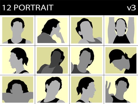 portrait of men's faces on block background
