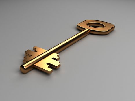 three dimensional gold key on an isolated background 