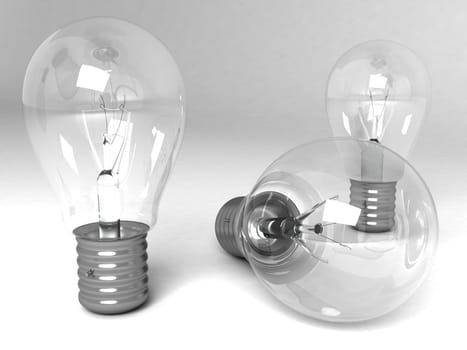 three dimensional light bulbs on an isolated background