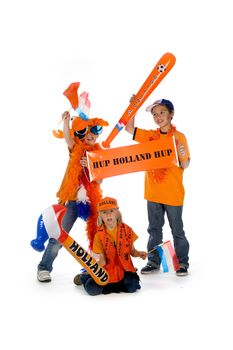 three footballsupporters from the dutch football team