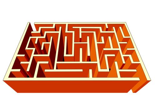 Maze or labyrinth, easy to solve, symbol for challenge, thinking or navigation, illustration