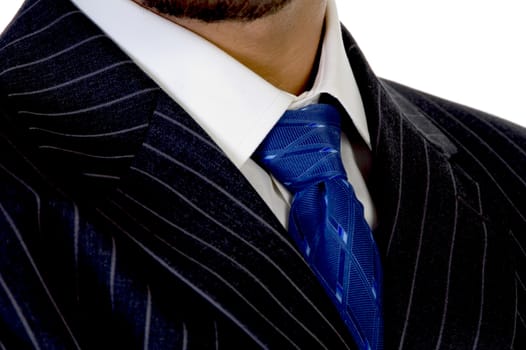 close up of executive's tie  with white background