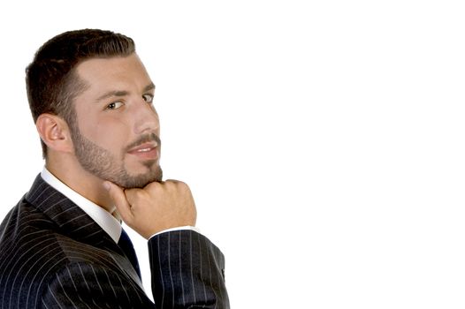 thinking handsome businessperson with white background
