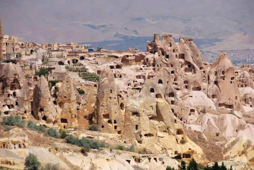 Houses carved in the rocks in Cappadocia, Turkey