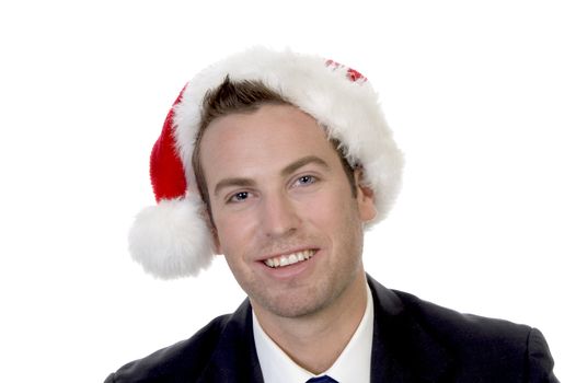 smart businessman  with santacap on an isolated white background