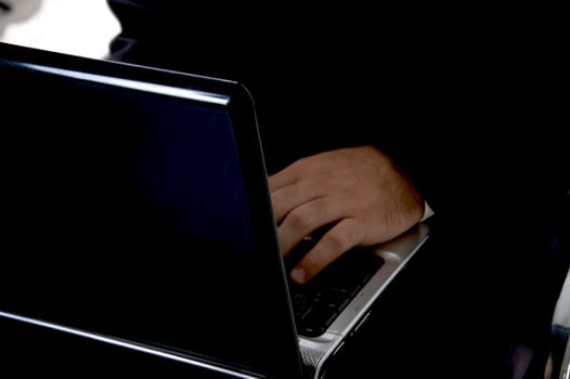 businessman hands working on laptop on an isolated background