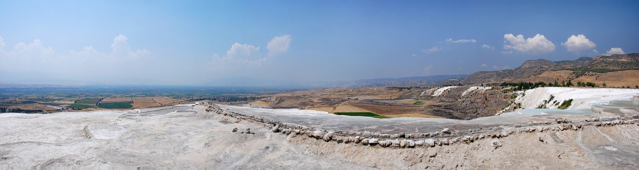 Travertine pools and terraces panorama, Pamukkale, Turkey