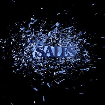 exploding word sales on black background - 3d illustration